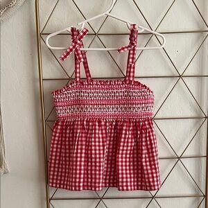 S (6-7) | Gap Kids Red Gingham Smocked Tie-Strap Top